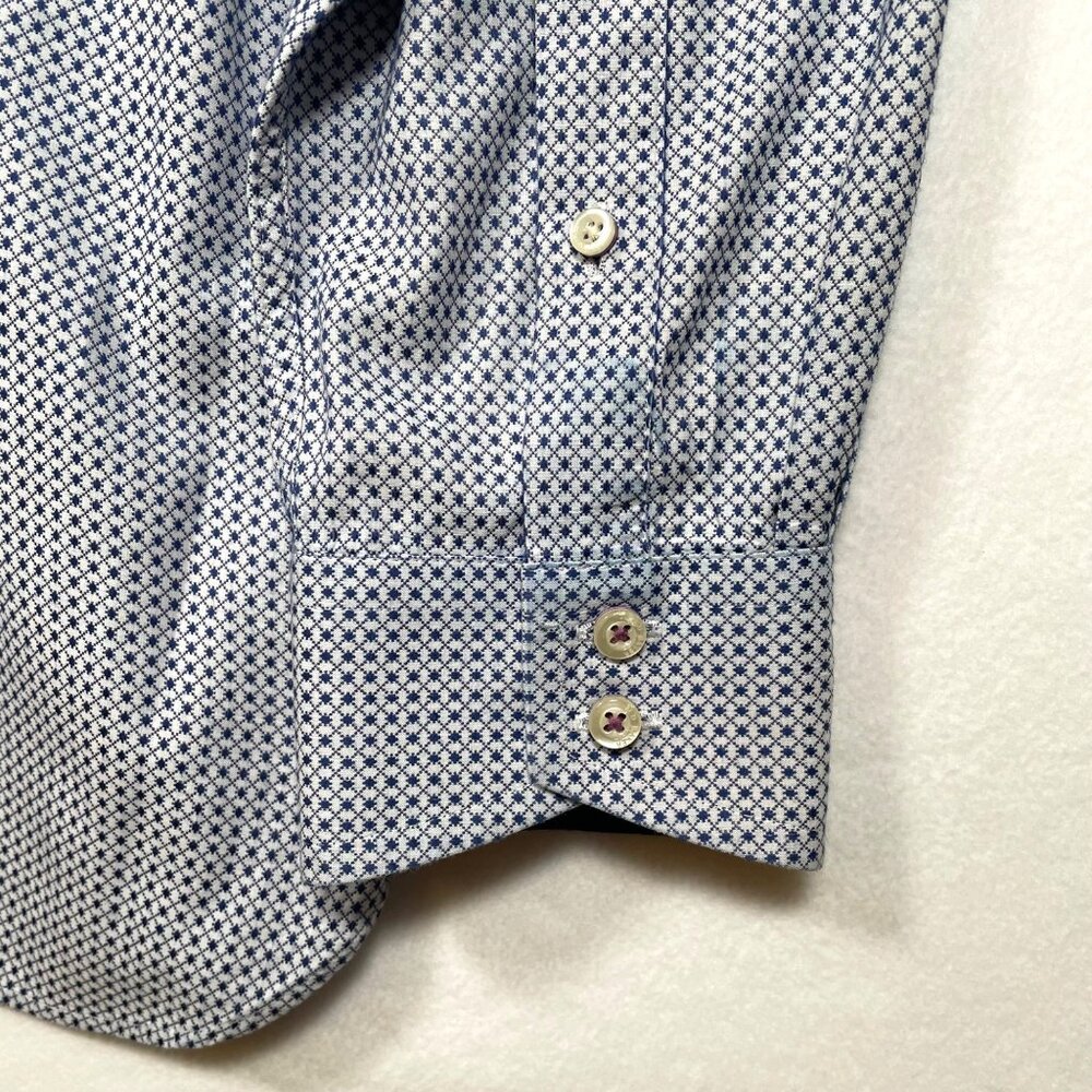 Ted Baker Endurance Navy White Printed Long Sleeve Button Up Shirt Size 16 32/33 - Picture 9 of 10